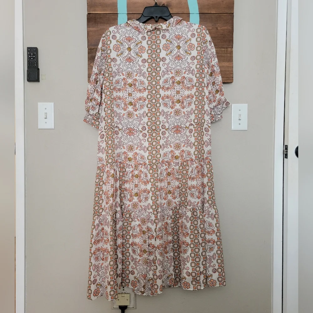 Tory Burch Multicolor Hicks Garden Serena 100% Silk Tiered Short Sleeve Dress 2